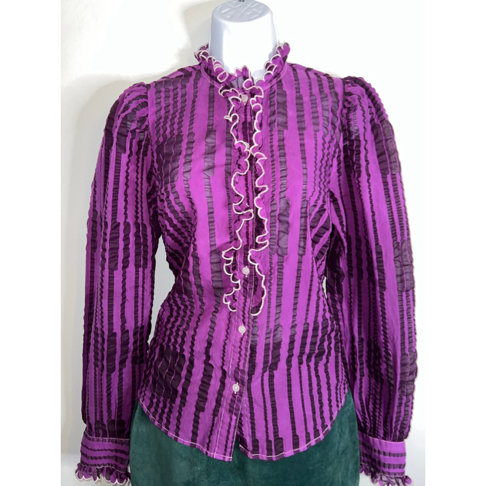 Women's & Other Stories Purple Striped Ruffle Blouse US 6